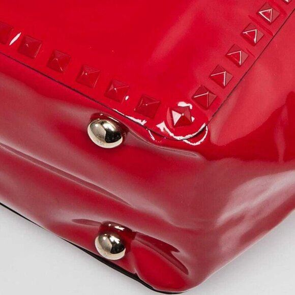 Valentino Patent Red Leather Rockstud Trapeze Medium Tote Bag - Picture 4 of 12